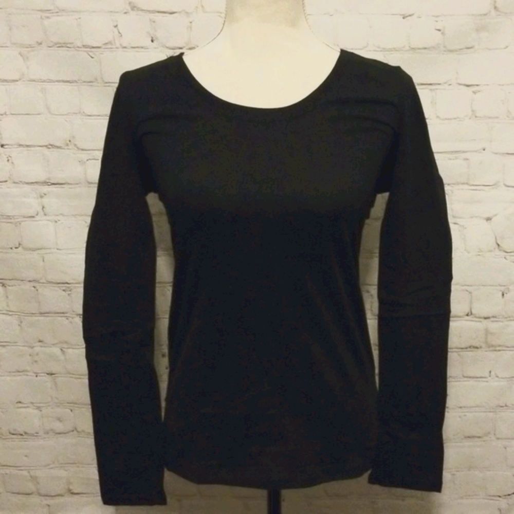 WILA Black Cotton Spandex Long Sleeve T-Shirt NWT - Picture 3 of 5